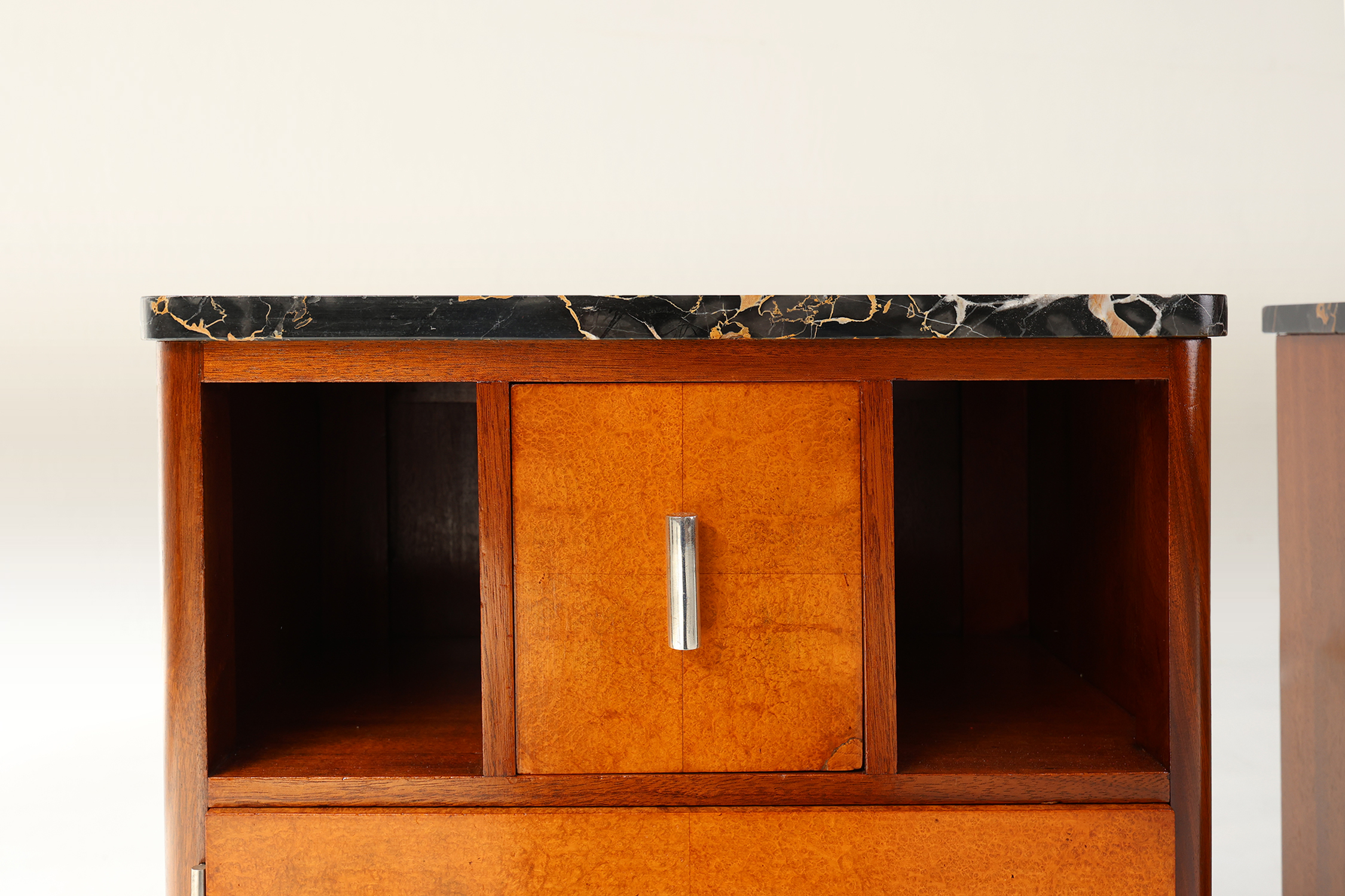 Pair of French Art Deco nightstand with stunning marble tops, 1920sthumbnail